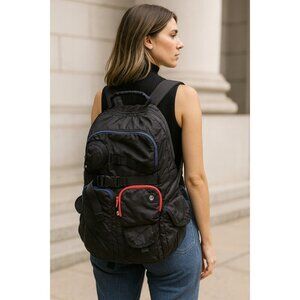 Lululemon Athletic Backpack Black Multicolor Pockets Nylon Gym Travel Bag